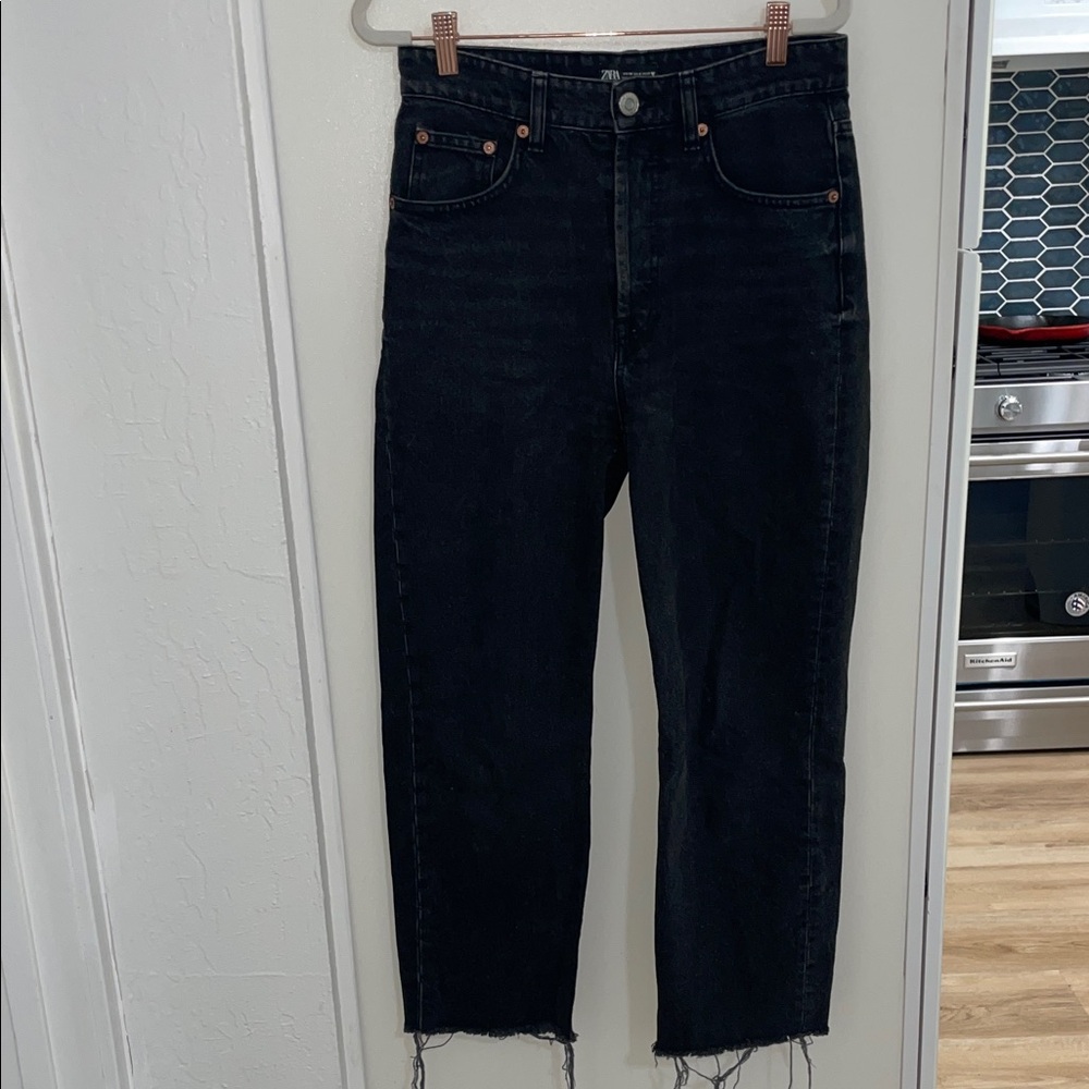 Zara Black Straight Raw Hem Women's Jeans | 6
